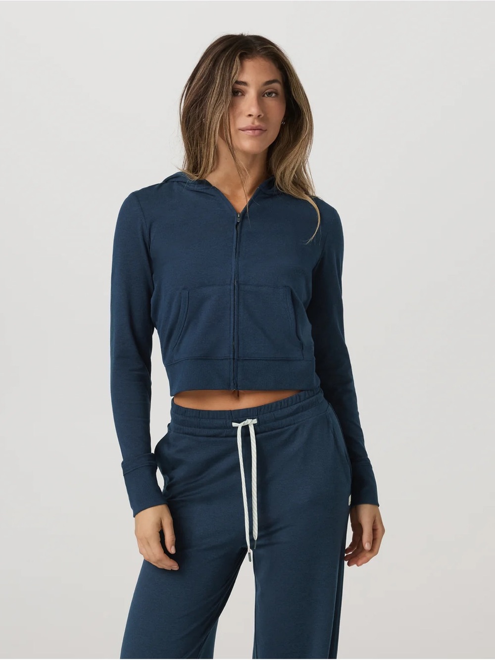 Vuori Navy Zip-Up Cropped Hoodie